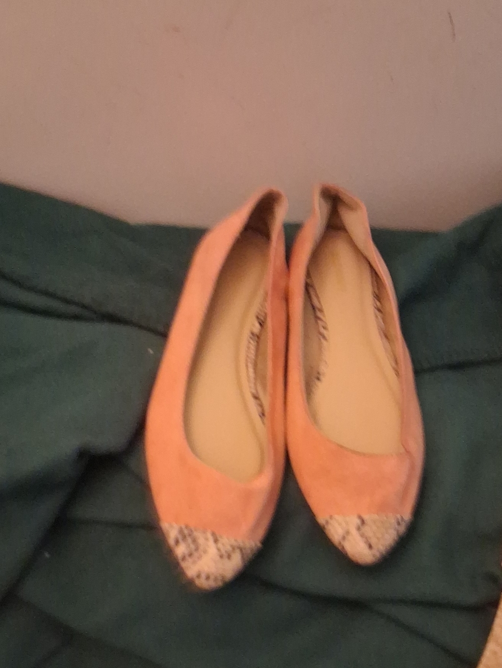 Old Navy Peach Suede-Look Pointed Toe Flats with Snakeskin Tip